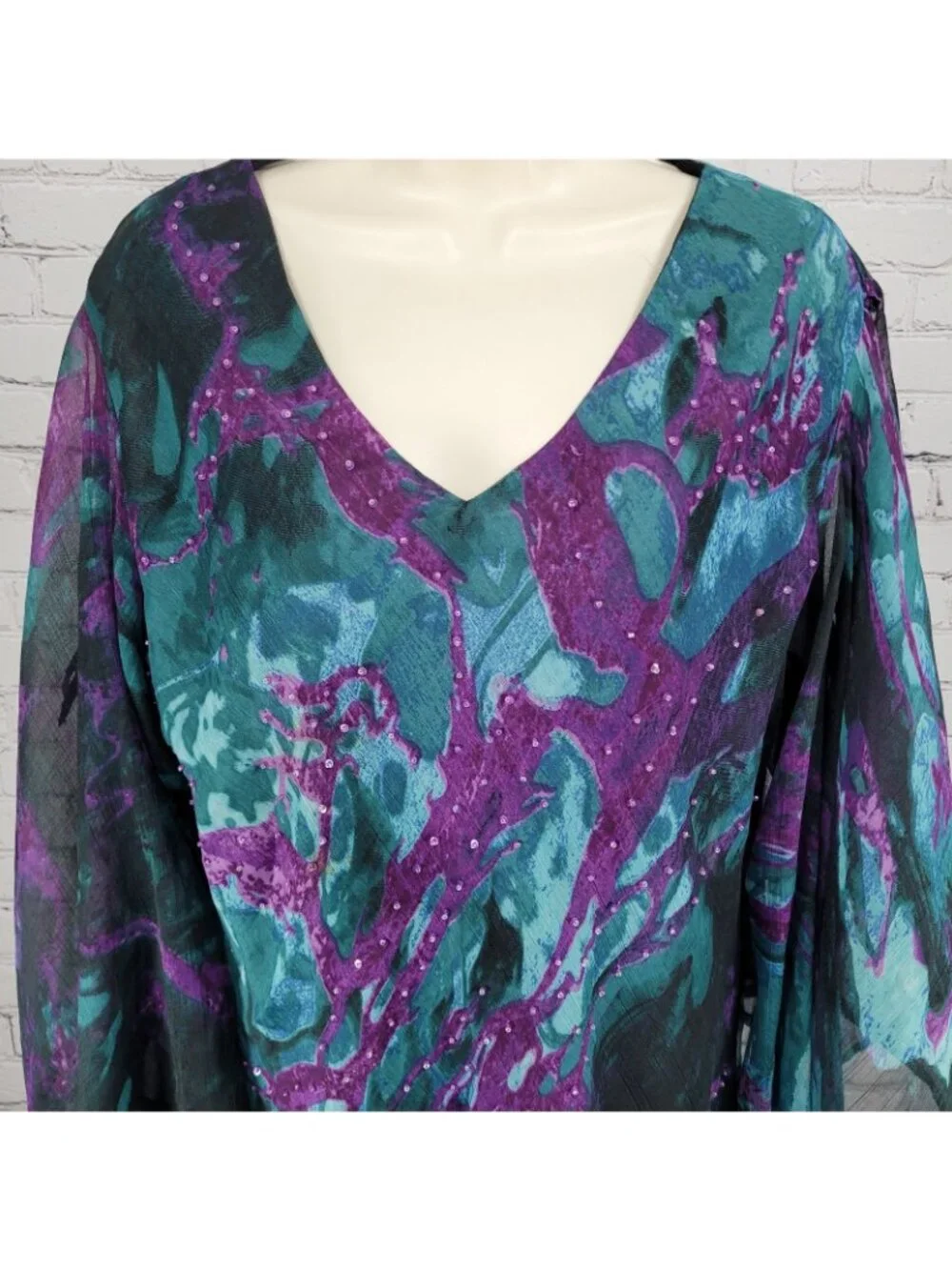 VTG Pegasus Woman Purple Chiffon Sequin 2 Piece Skirt Set Blouse Outfit Reg Size